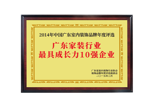 廣東家裝行業(yè)最具成長(cháng)力10強企業(yè)